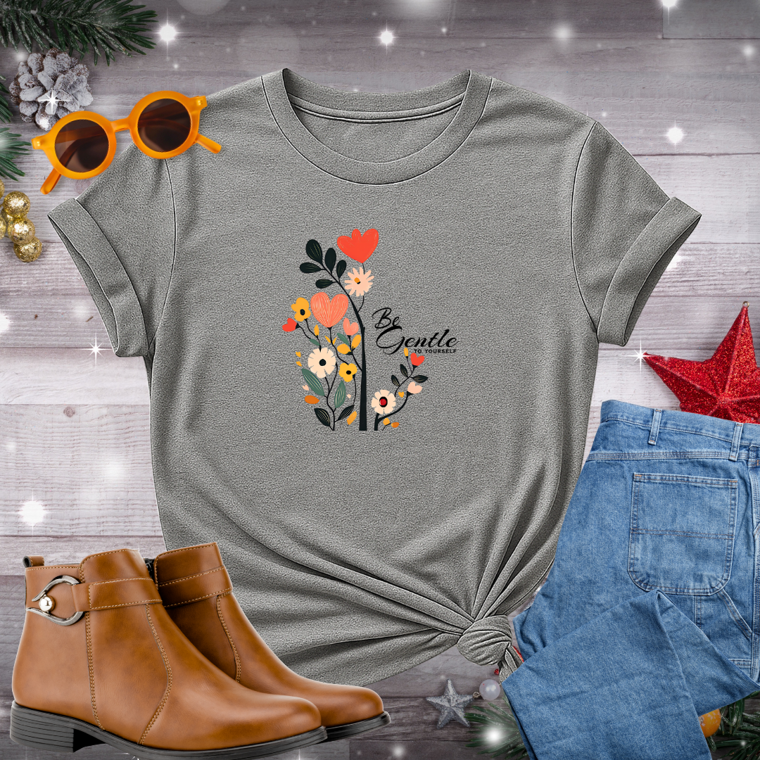 Be Gentle T-Shirt – Grounding Reminder for Values-Led Living, Mindful Presence, and Self-Compassion in Everyday Struggles