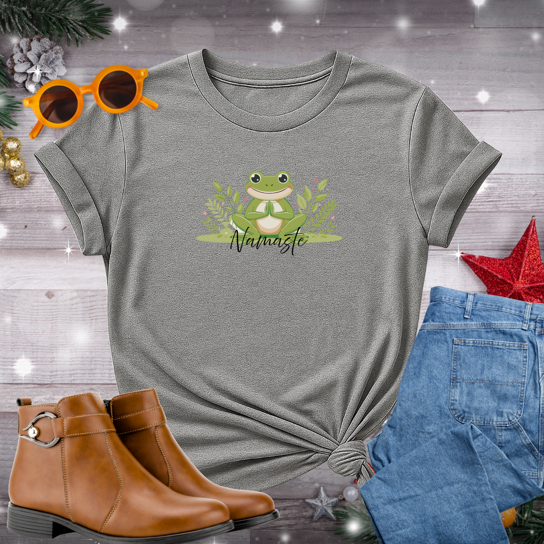 Namaste Frog T-Shirt – Playful Reminder to Return to the Present with Lightness, Balance, and Self-Acceptance