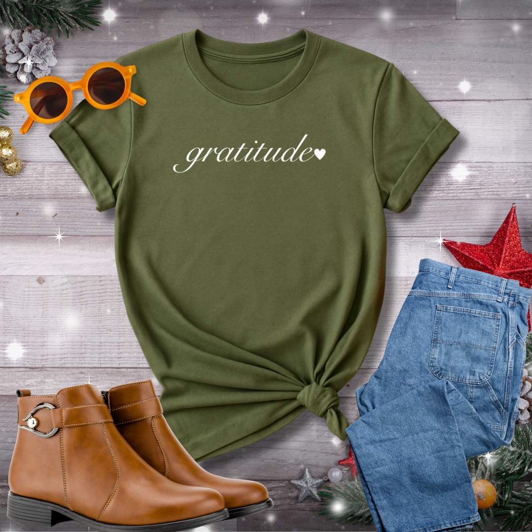 Gratitude Crewneck T-Shirt – Subtle Reminder to Pause, Notice the Good, and Stay Present with an Open Heart
