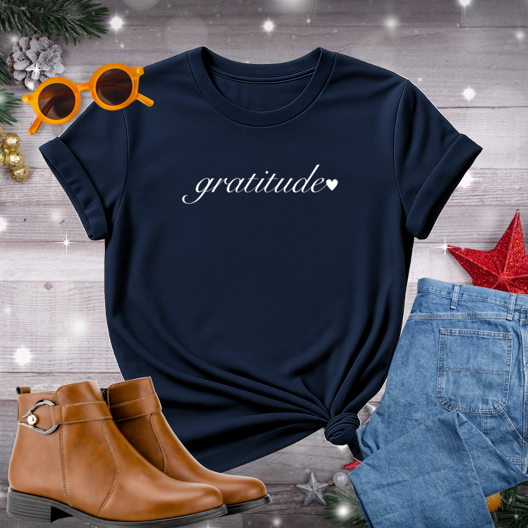 Gratitude Crewneck T-Shirt – Subtle Reminder to Pause, Notice the Good, and Stay Present with an Open Heart