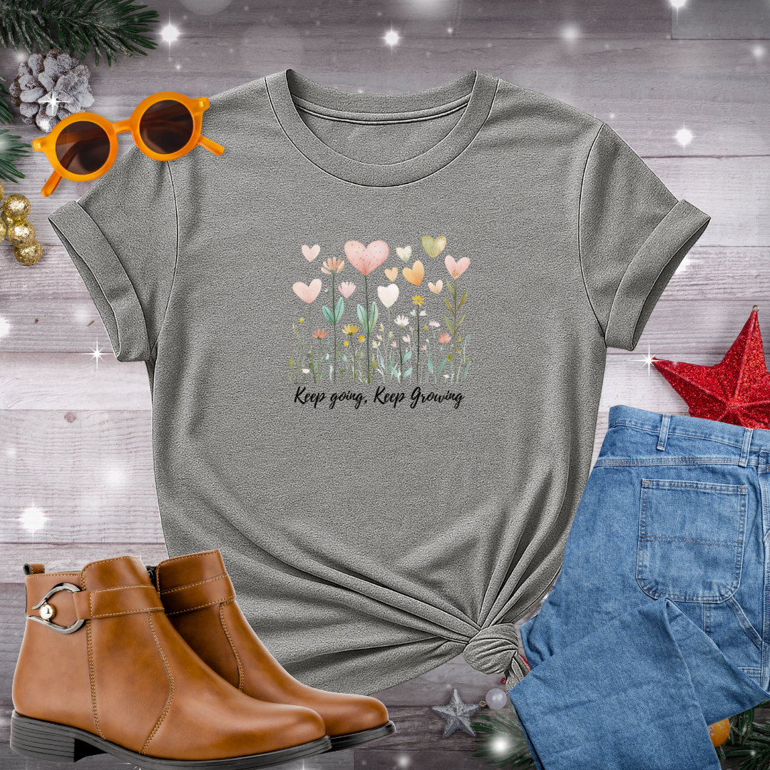 Keep Going, Keep Growing T-Shirt – Gentle Floral Reminder of Resilience, Healing & Inner Strength